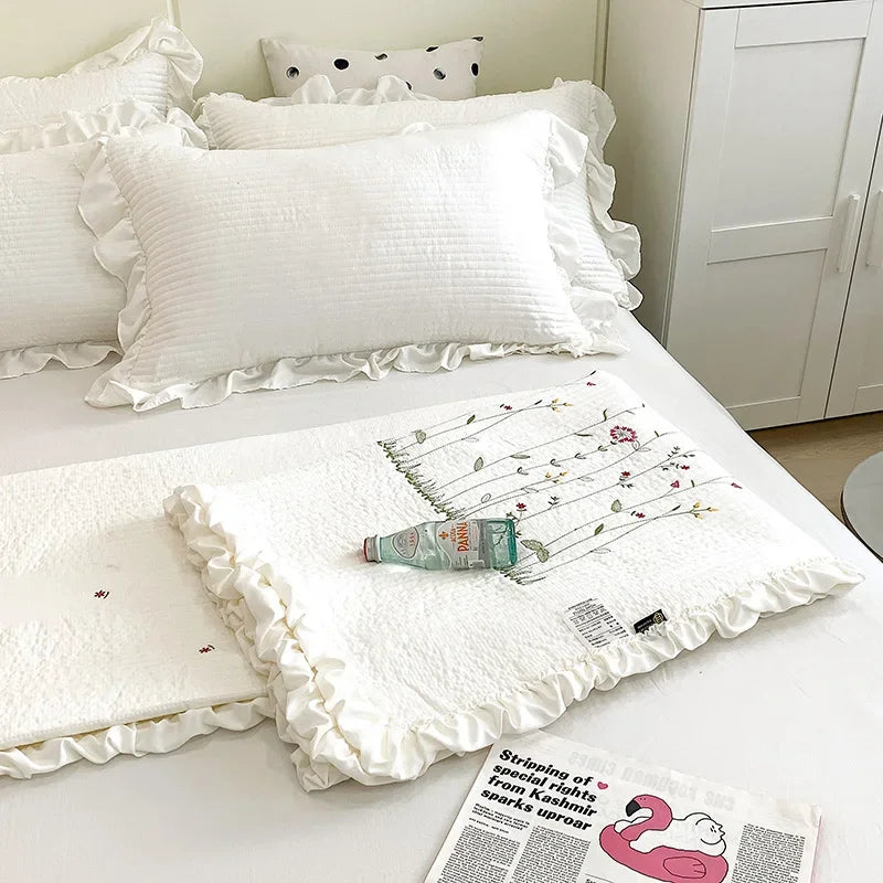Ruffles Flowers Embroidery Summer Quilt