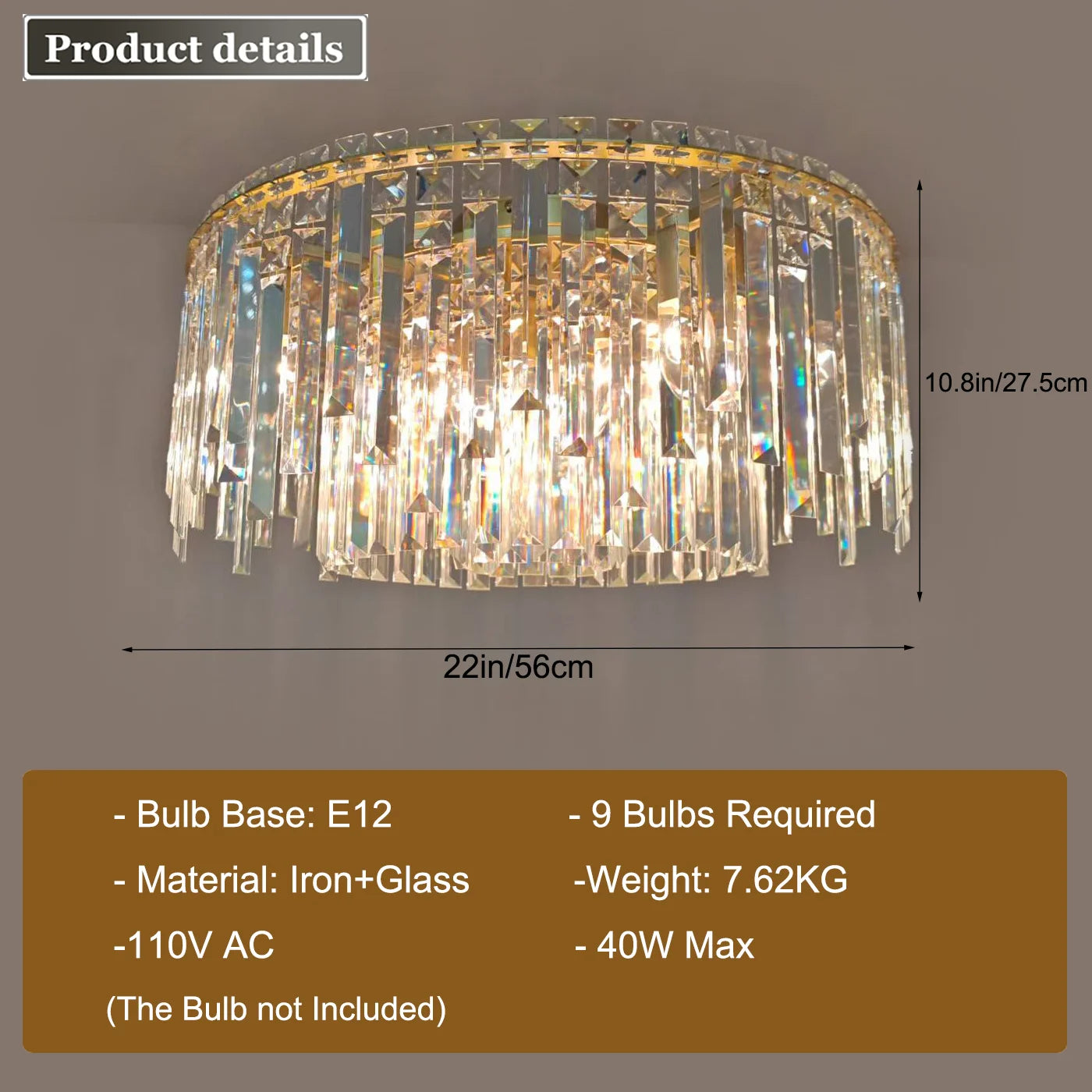 Luxury Gold Crystal Flush Mount Teardrop Crystal Chandelier