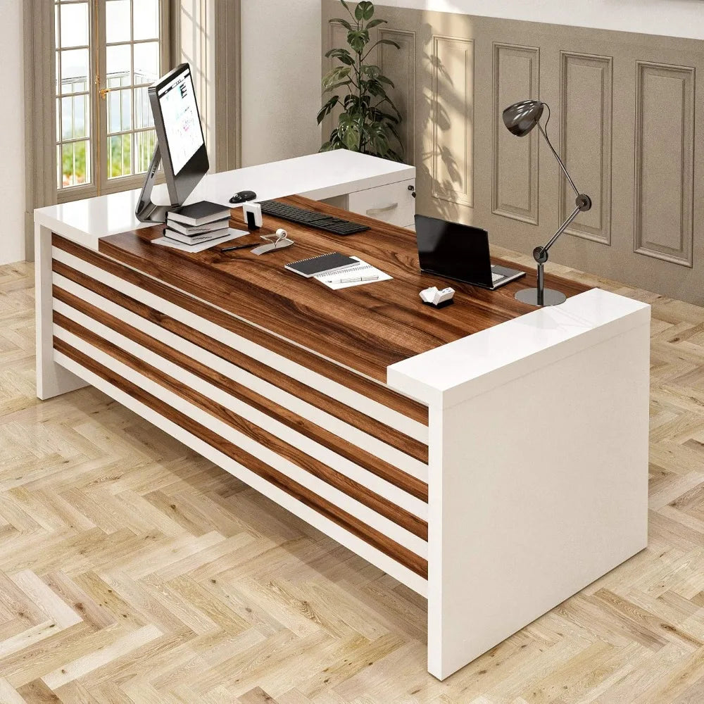 Home Office Executive Desk with File Cabinets