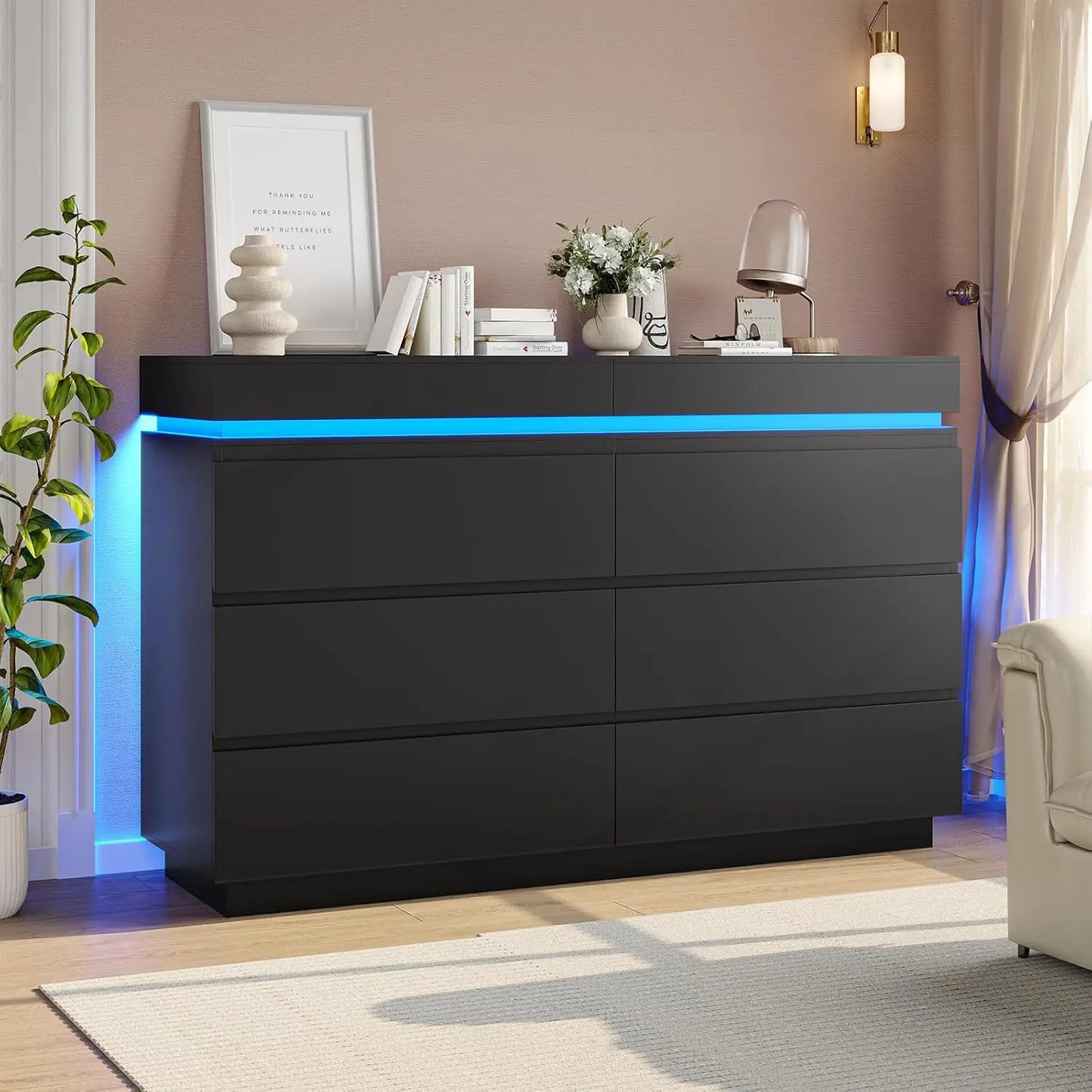 Modern Dresser with Sliding Desktop and Charging Station