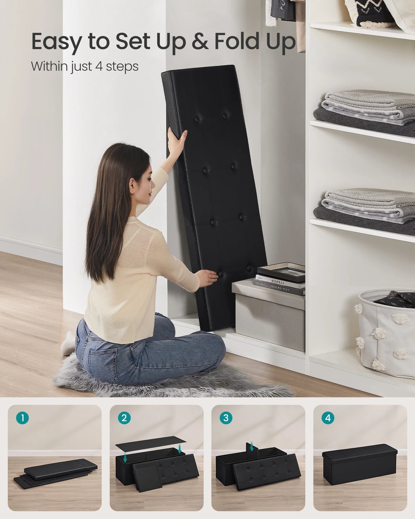 Folding Storage Ottoman Bench