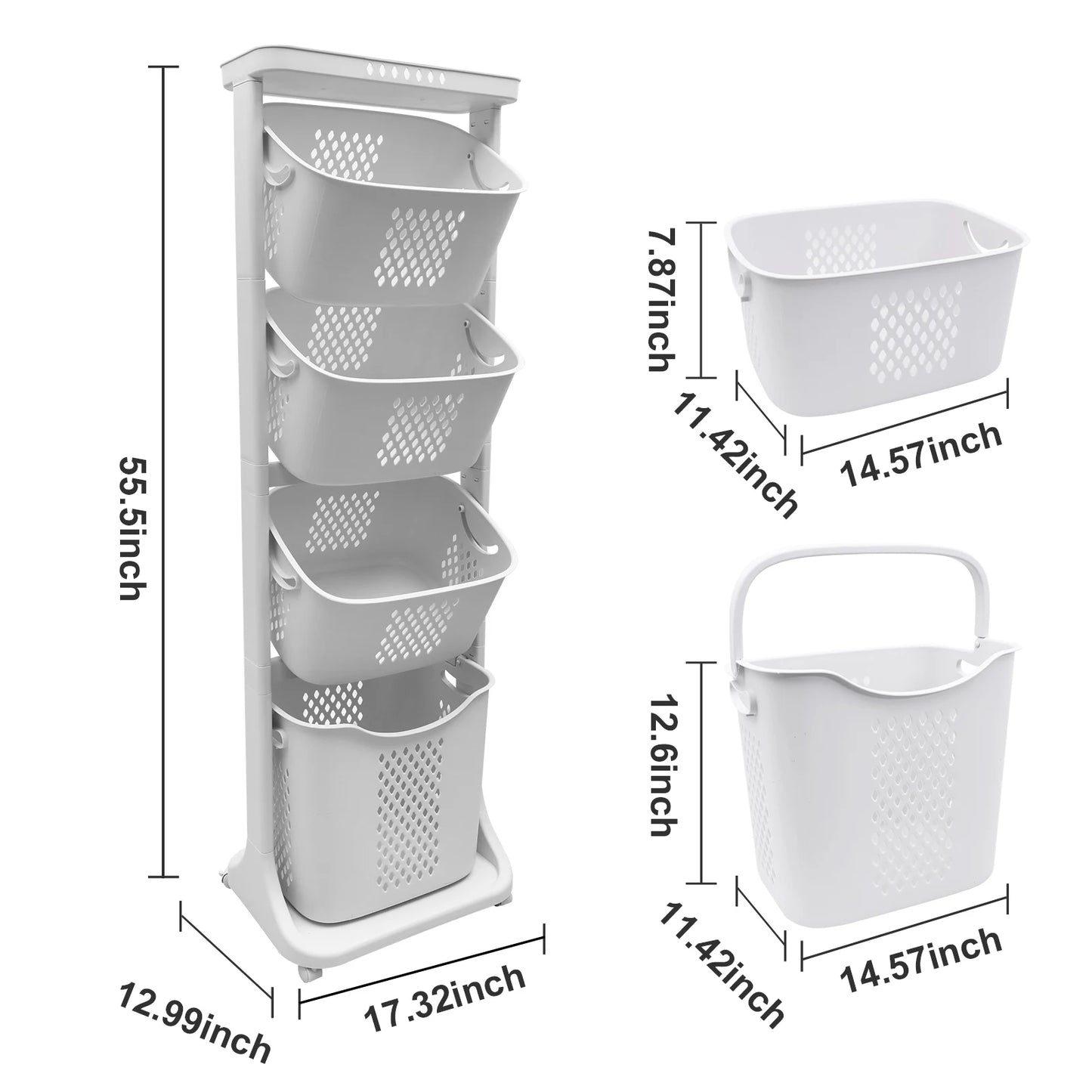 Multi-Layer Rolling Plastic Laundry Hamper with Wheels