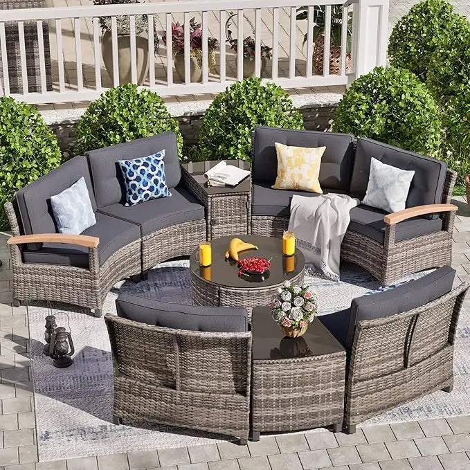 Outdoor Patio Furniture Set with Half-Moon Curved Sectional Sofa