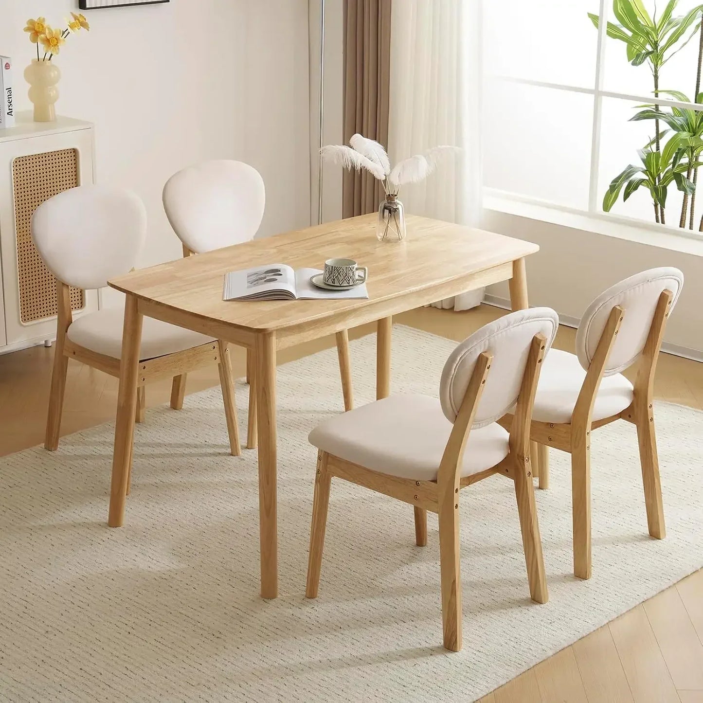 Compact Mid-Century Modern Wood Dining Table Set for Small Apartments or Condos