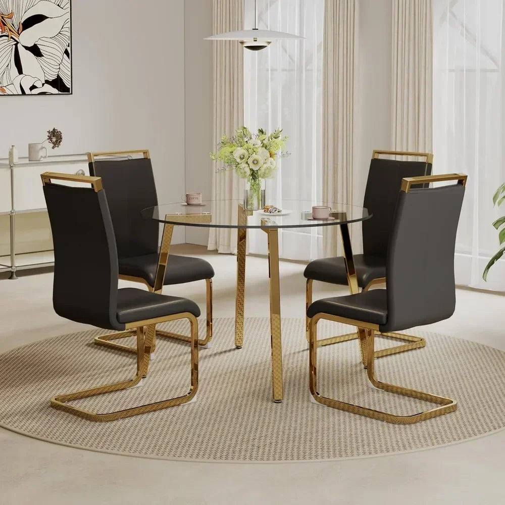 Tempered Glass Round Dining Table Set with 4 Armless Chairs
