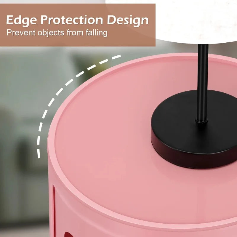 Round Bedside Nightstand Storage Unit