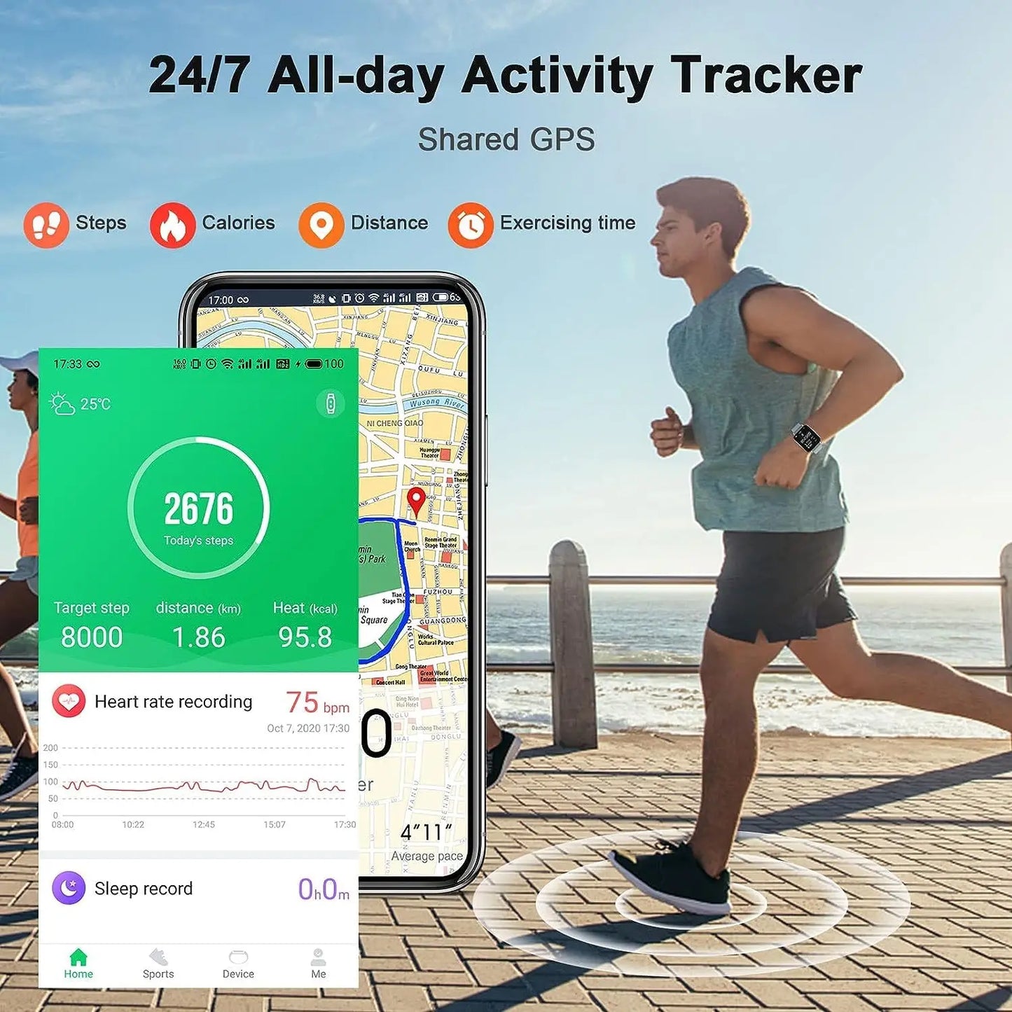 Fitness Watch Heart Rate Monitor/Pedometer/Sleep Monitor.