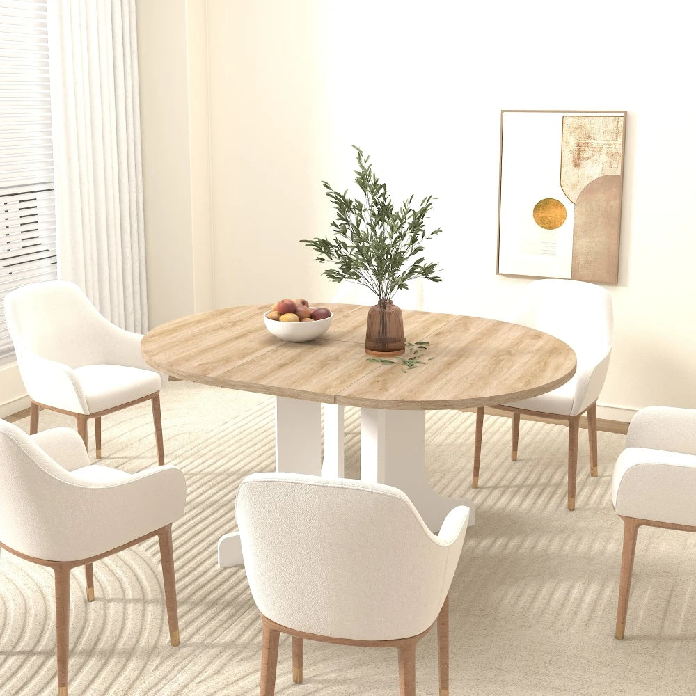 Dining Oval Table with Removable Leaf Trestle X Shaped Base White
