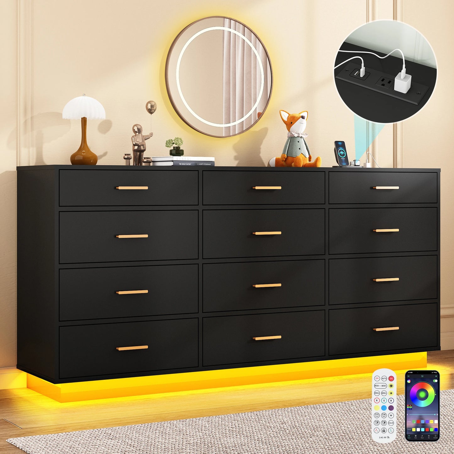 Wood Dresser with LED Lights for the Bedroom