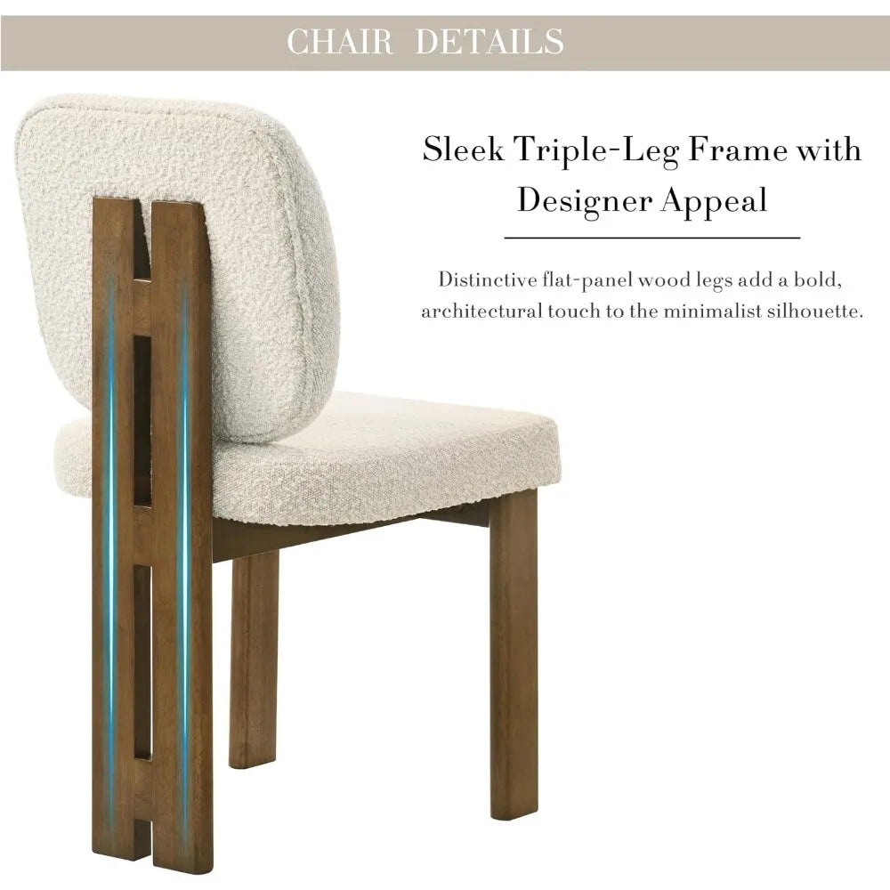 Modern Boucle Dining Chairs Set of 2 with Ergonomic Curved Back/Walnut Wood Legs