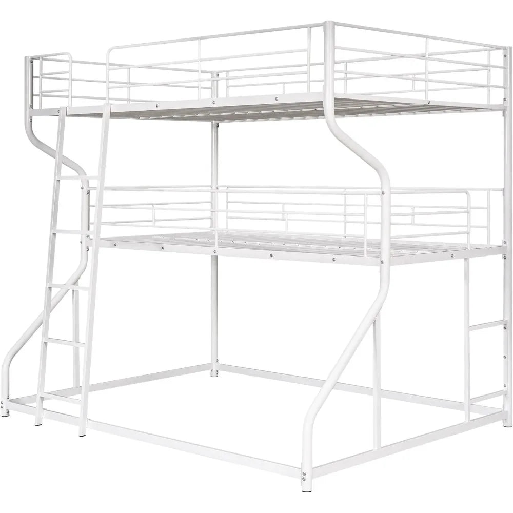 Full XL Over Twin XL Over Queen Metal Bunk Bed with Guardrails