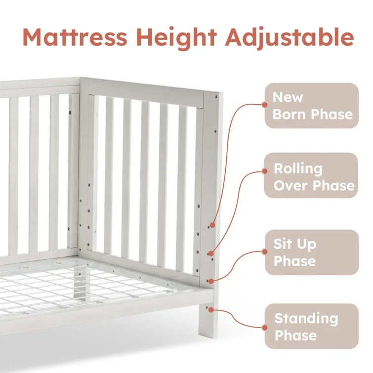 Baby Full Size Crib with Removable Wheels and 4 Adjustable Heights