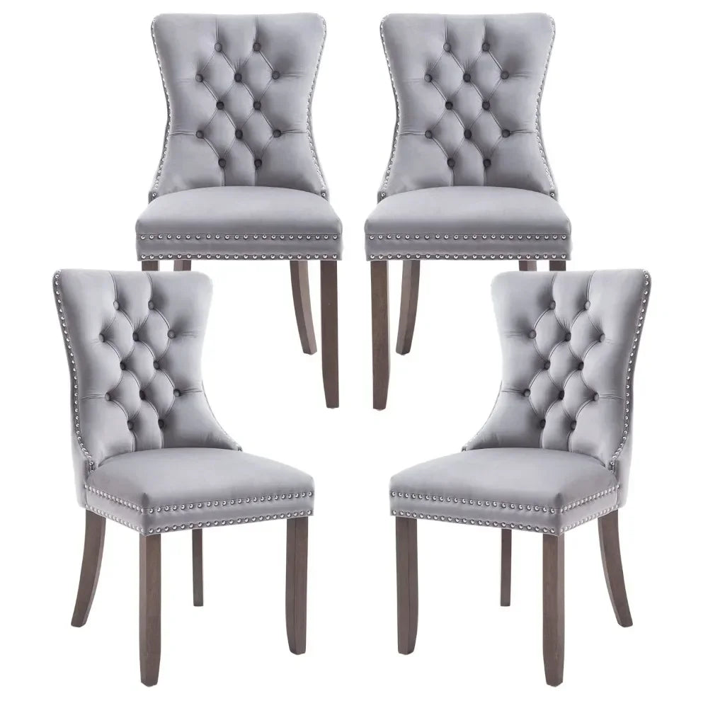 Upholstered Velvet Dining Chairs Set with Ring Pull Trim and Button Back