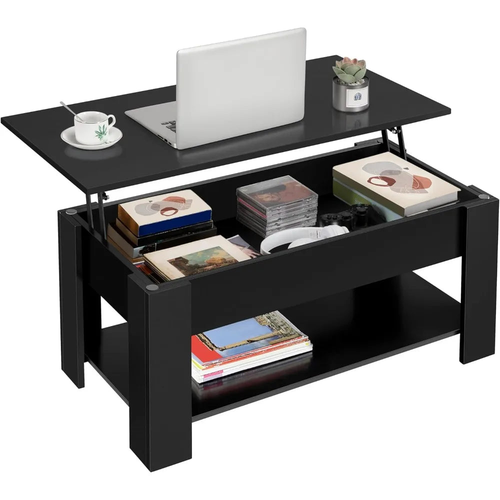 Wooden Coffee Table with Large Hidden Storage Shelf