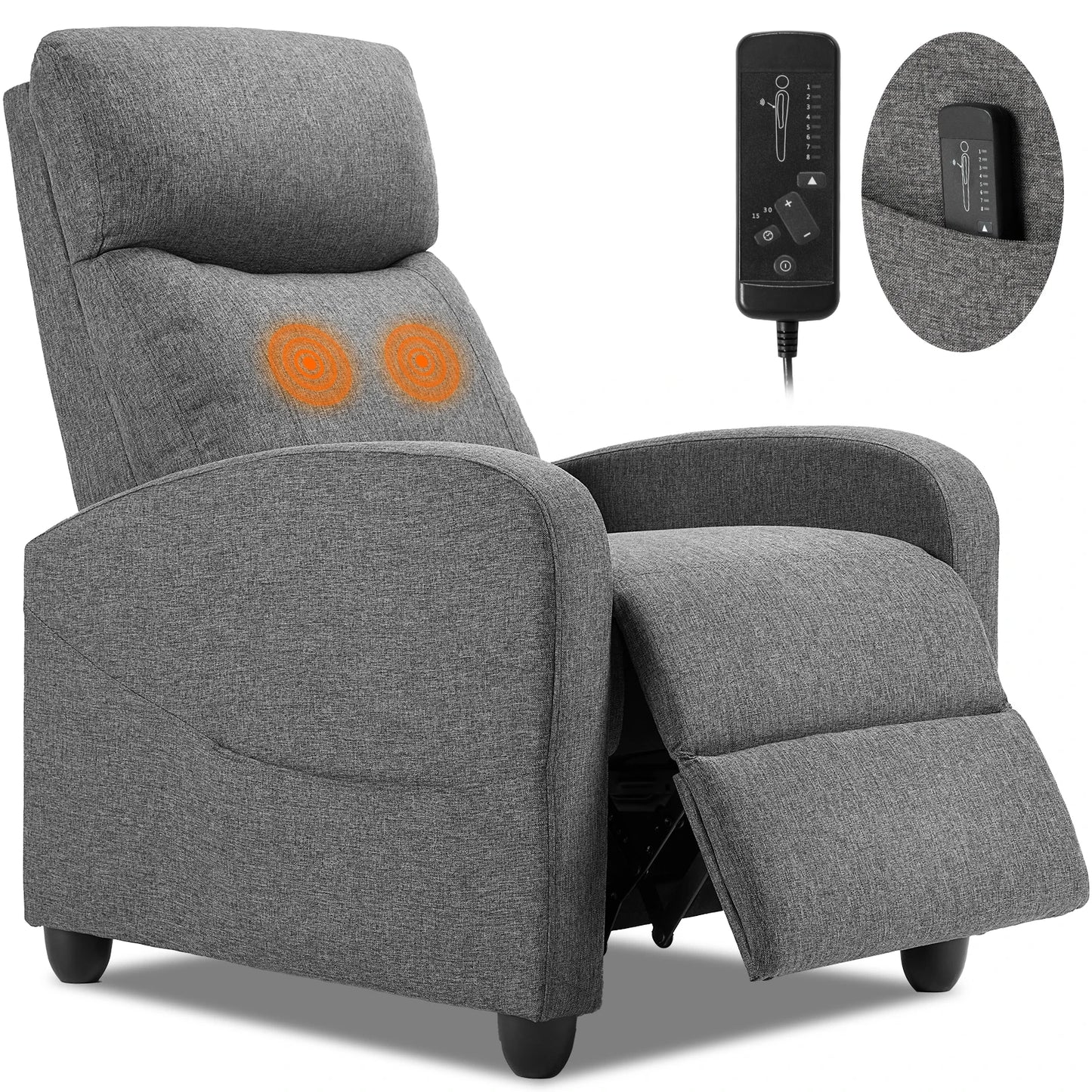 Recliner Chair Massage Sofa Fabric Theater Lumbar Support