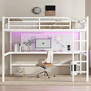 Twin XL Loft Bed with Stairs and L-shaped Desk