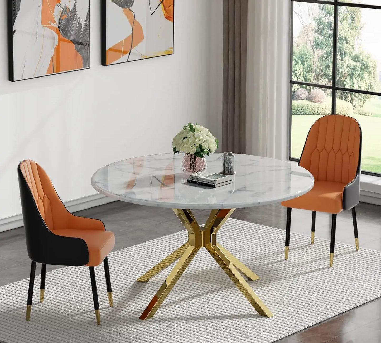 Modern Faux Marble Rectangular or Round Dining Table