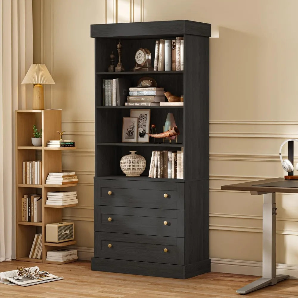 Tall Farmhouse-Style Kitchen Pantry Cabinet with Glass Doors with Adjustable Shelves