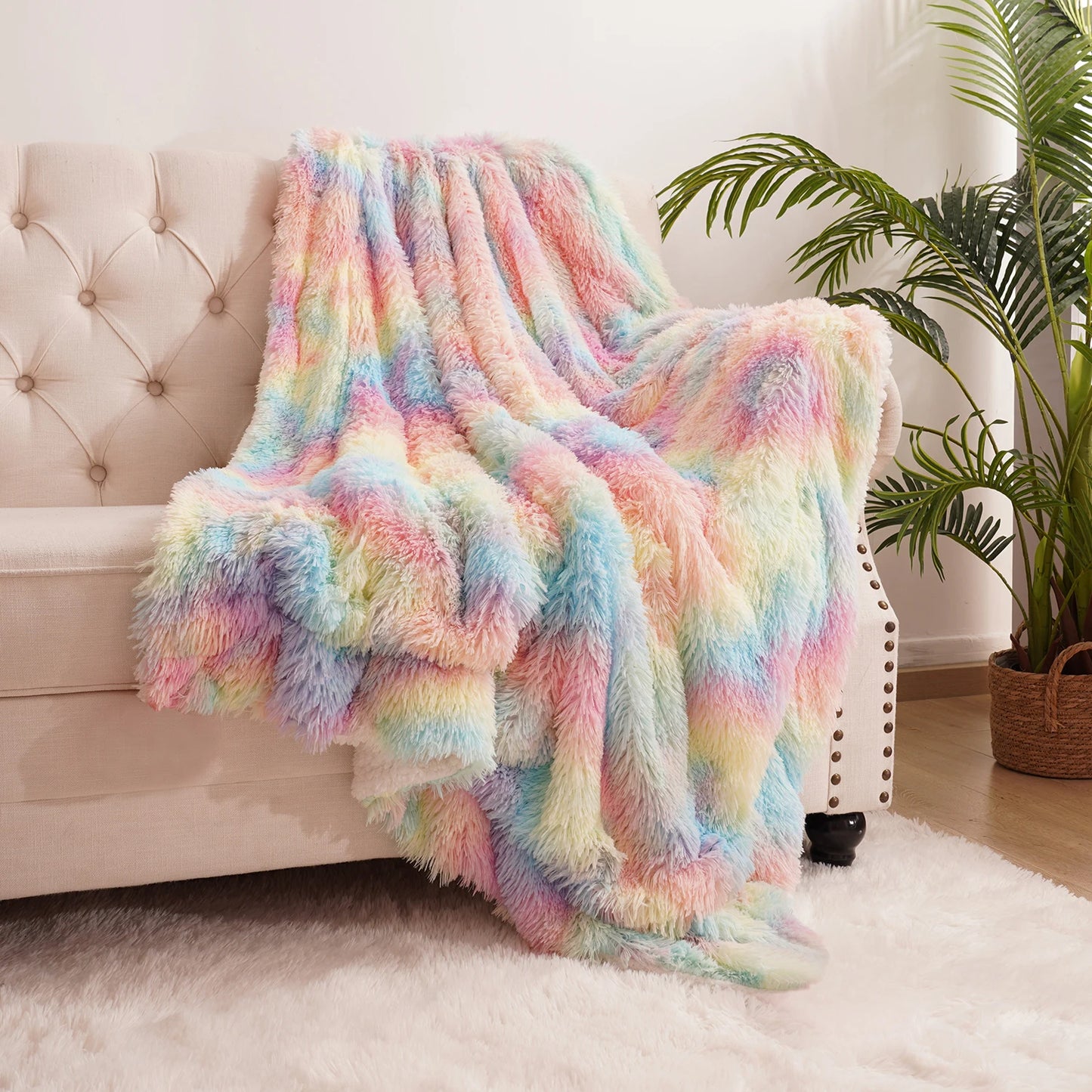 Fluffy Rainbow plush baby blanket