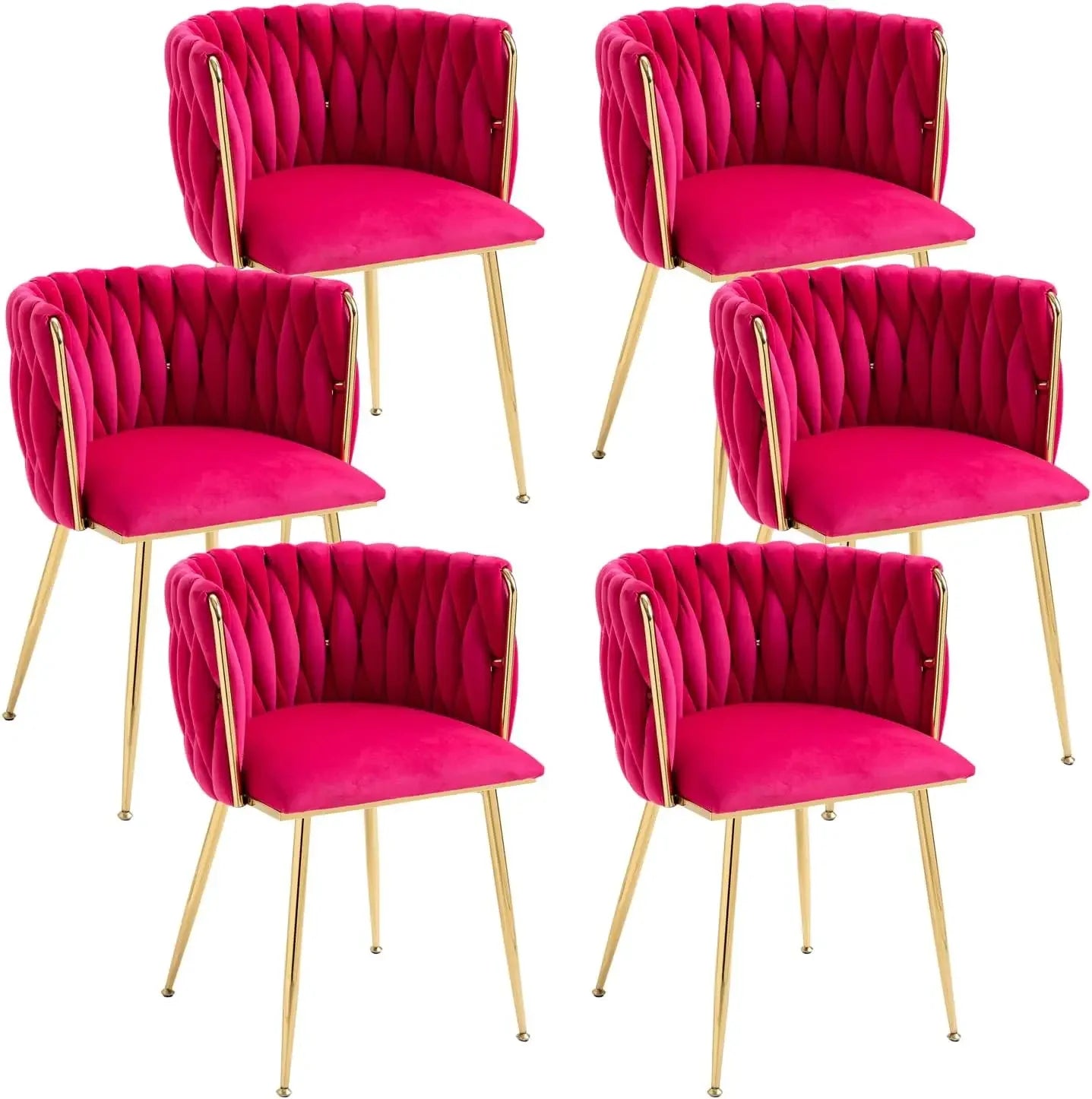 Dining Room Woven Velvet Upholstered Chairs with Golden Metal Legs