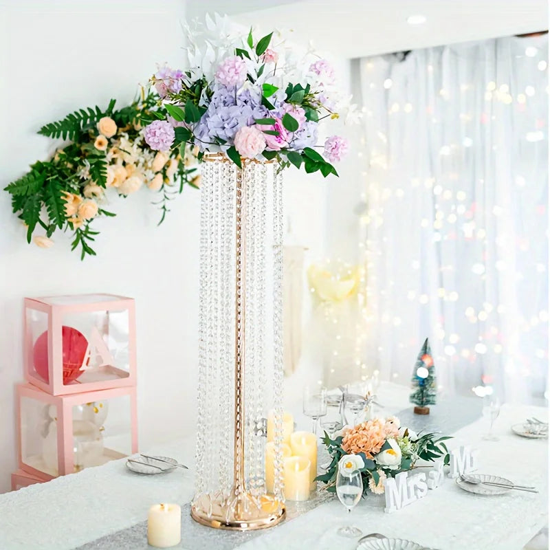 Tall Metal Crystal Flower Stand Vase