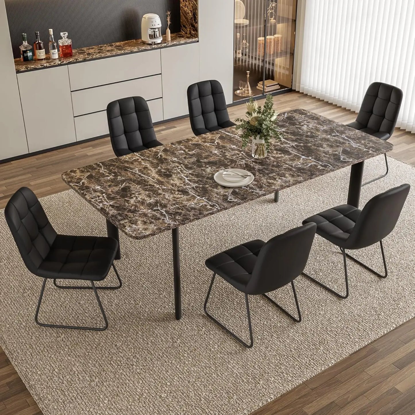Extendable Dining Table with Upholstered Chairs