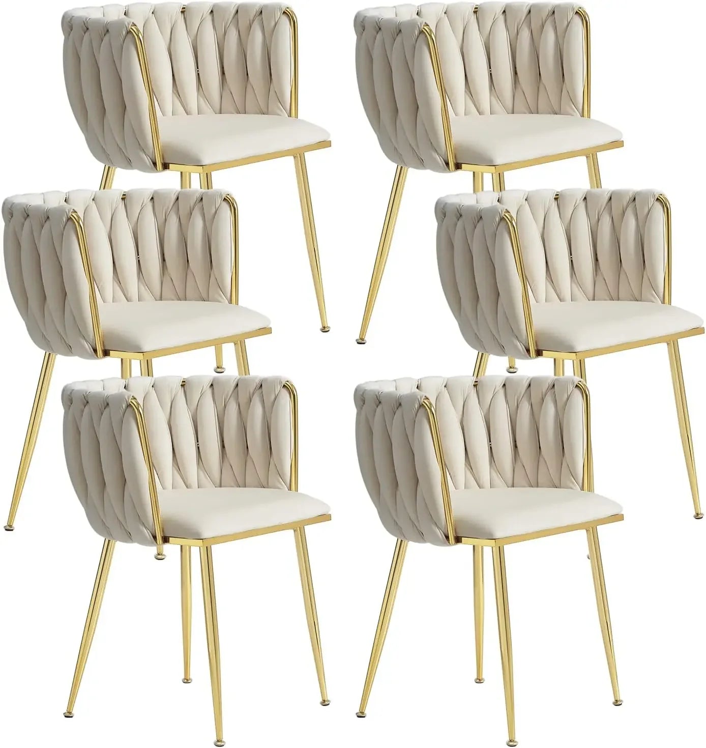 Dining Room Woven Velvet Upholstered Chairs with Golden Metal Legs