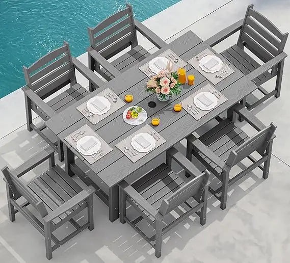 Outdoor Dining Table Set for 7-Piece with Umbrella Hole Cut-Out