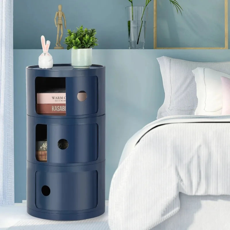 Round Bedside Nightstand Storage Unit