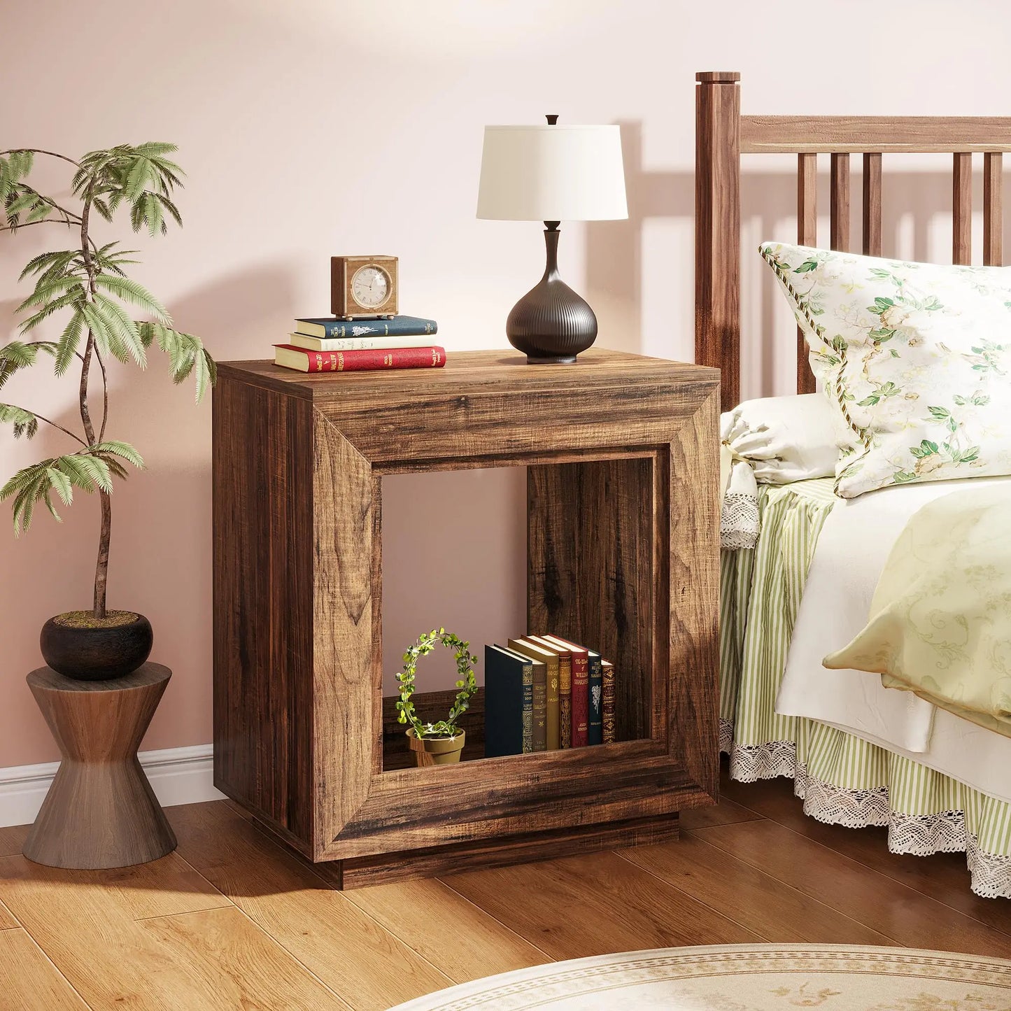 Tiered Square Side Table with Storage Shelf