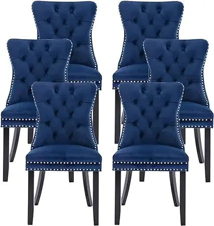Upholstered Velvet Dining Chairs Set with Ring Pull Trim and Button Back