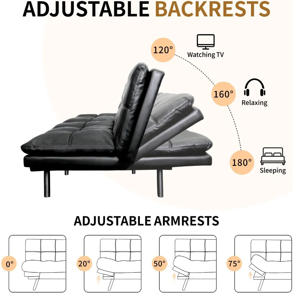 Convertible Memory Foam Sofa Bed with Adjustable Backrest