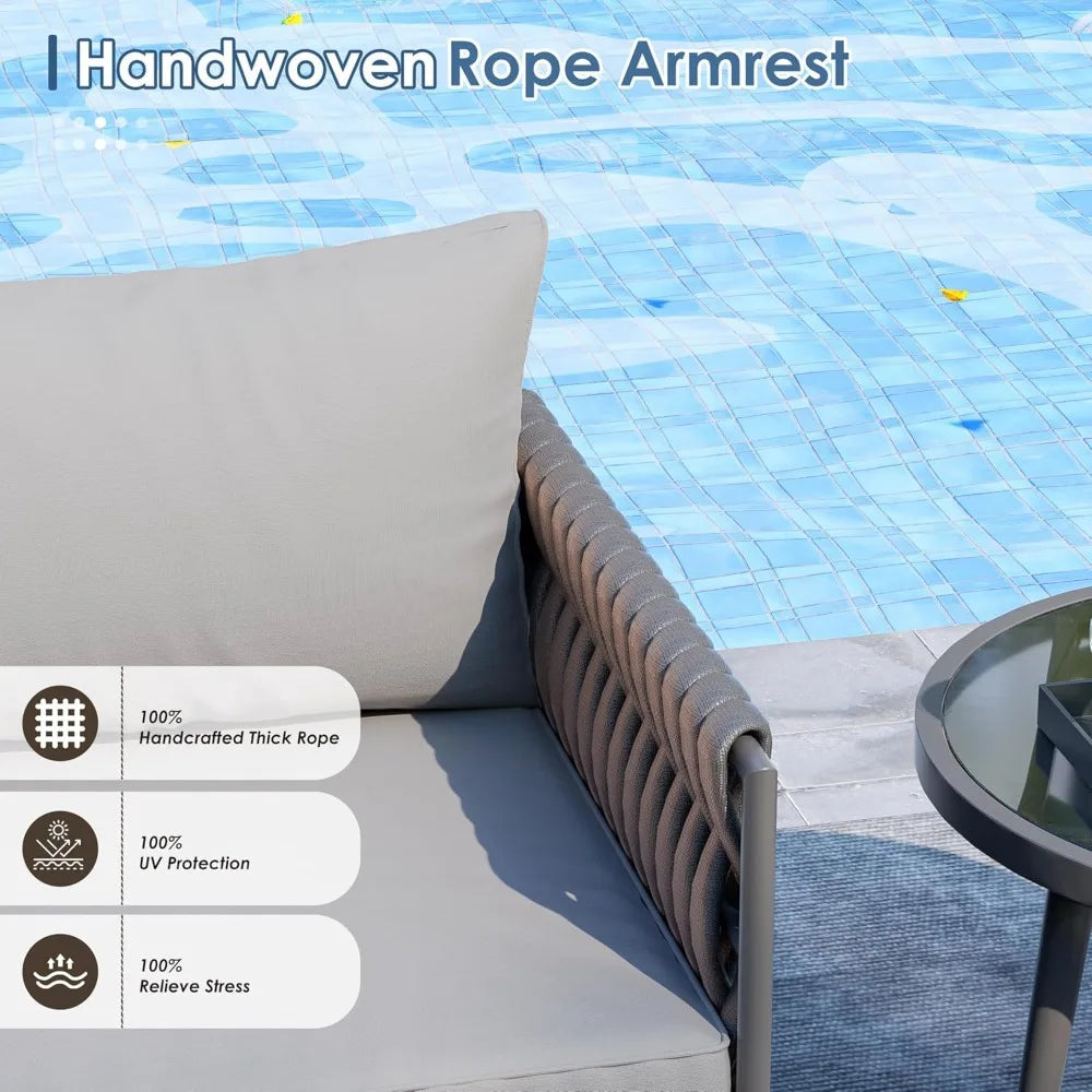 Patio Furniture Set with Handwoven Rope and Deep Seating
