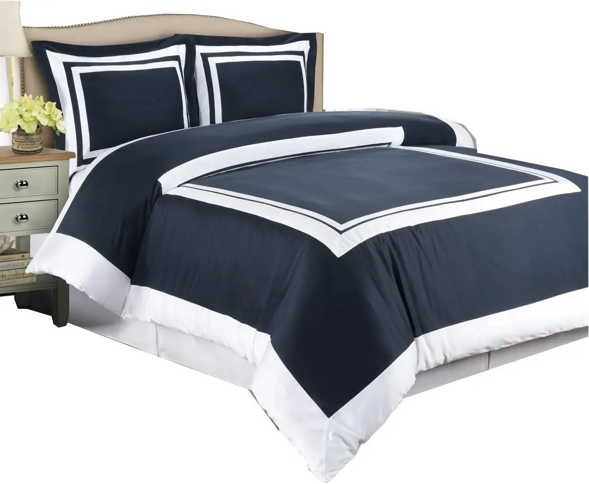 Navy with White Trim Comforter Duvet Cover Set