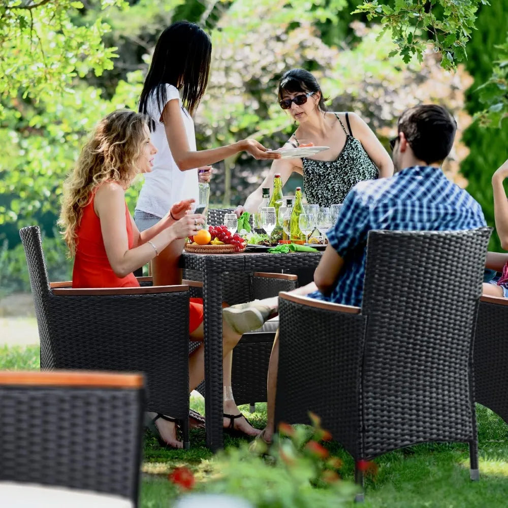 Acacia Wood Table and Chairs with Soft Cushions Wicker Patio Furniture