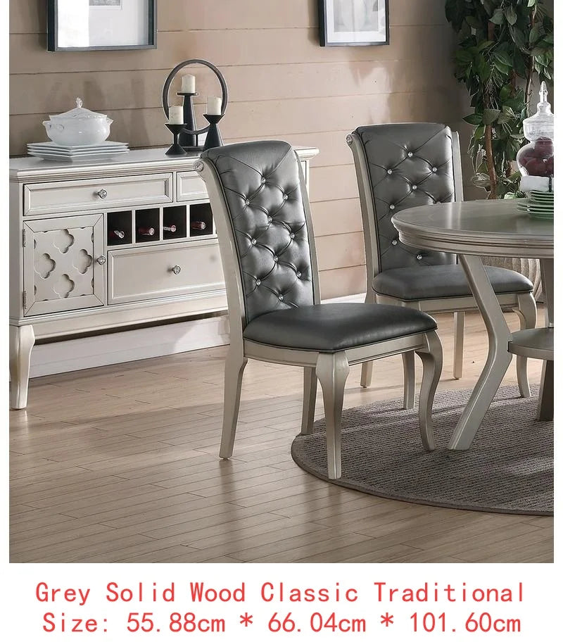 Rect. Glass Dining Table Set w/ Silver Hue & 6 Tufted Side Chairs