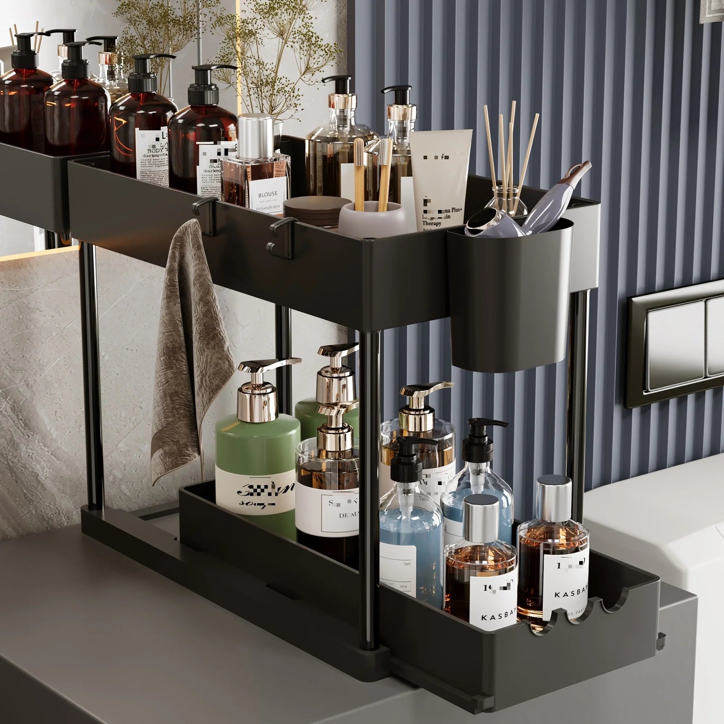 Pull-Out Under Sink Rack Tier Sliding Cabinet Organizer