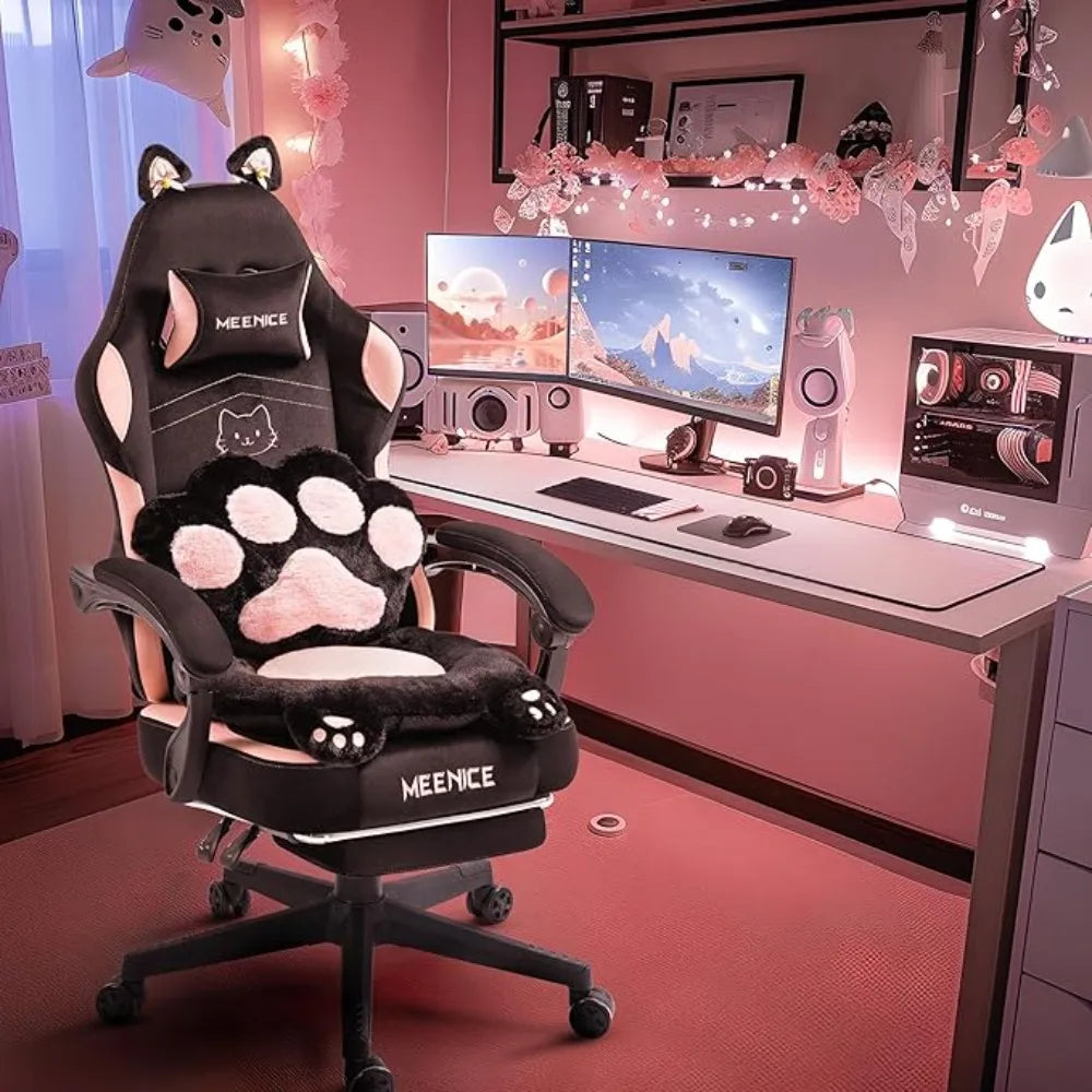 Cat Ears Paw Lumbar and Cushion Computer Chair