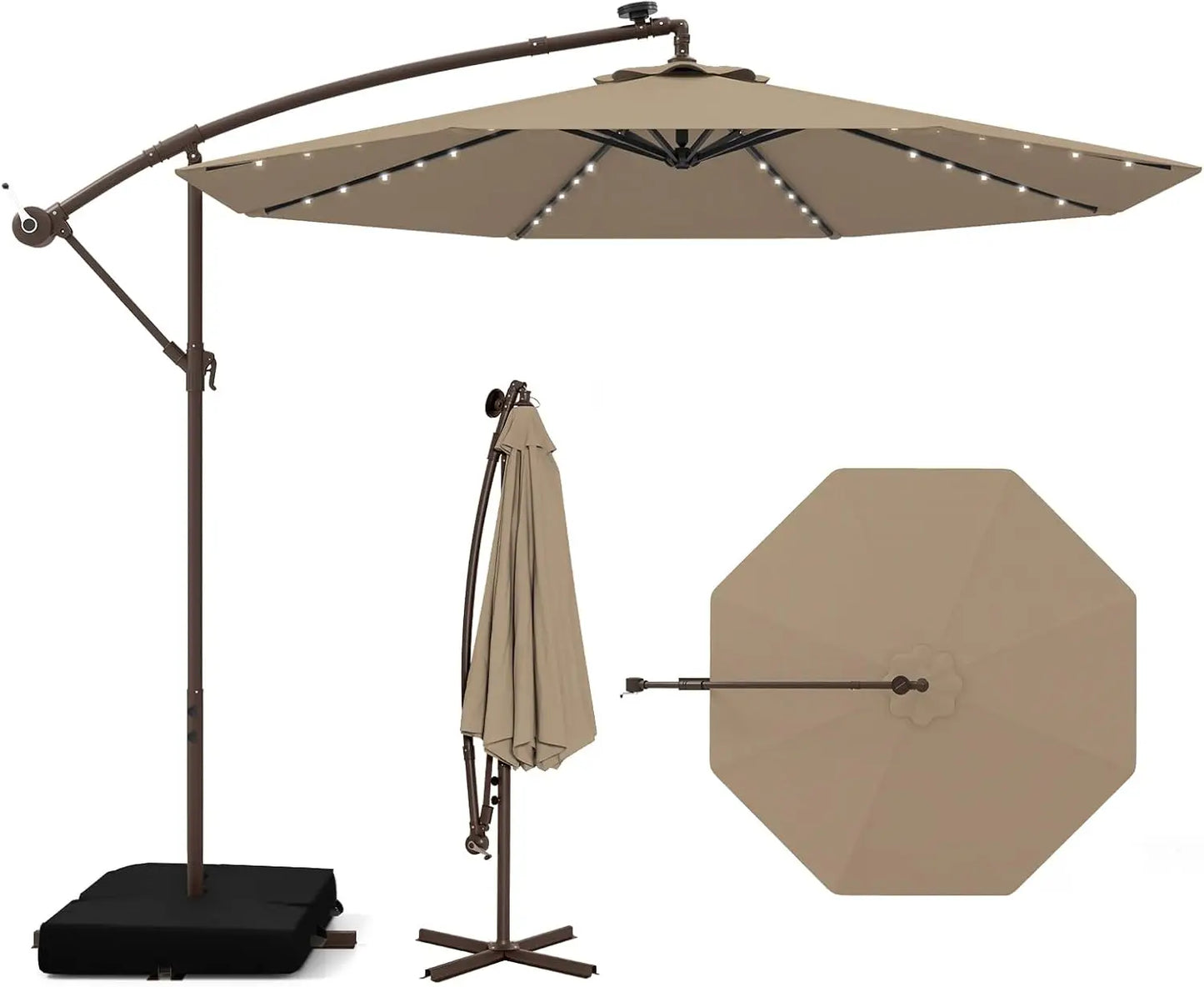 Offset Patio Umbrella with Base Included and Solar LED Lights