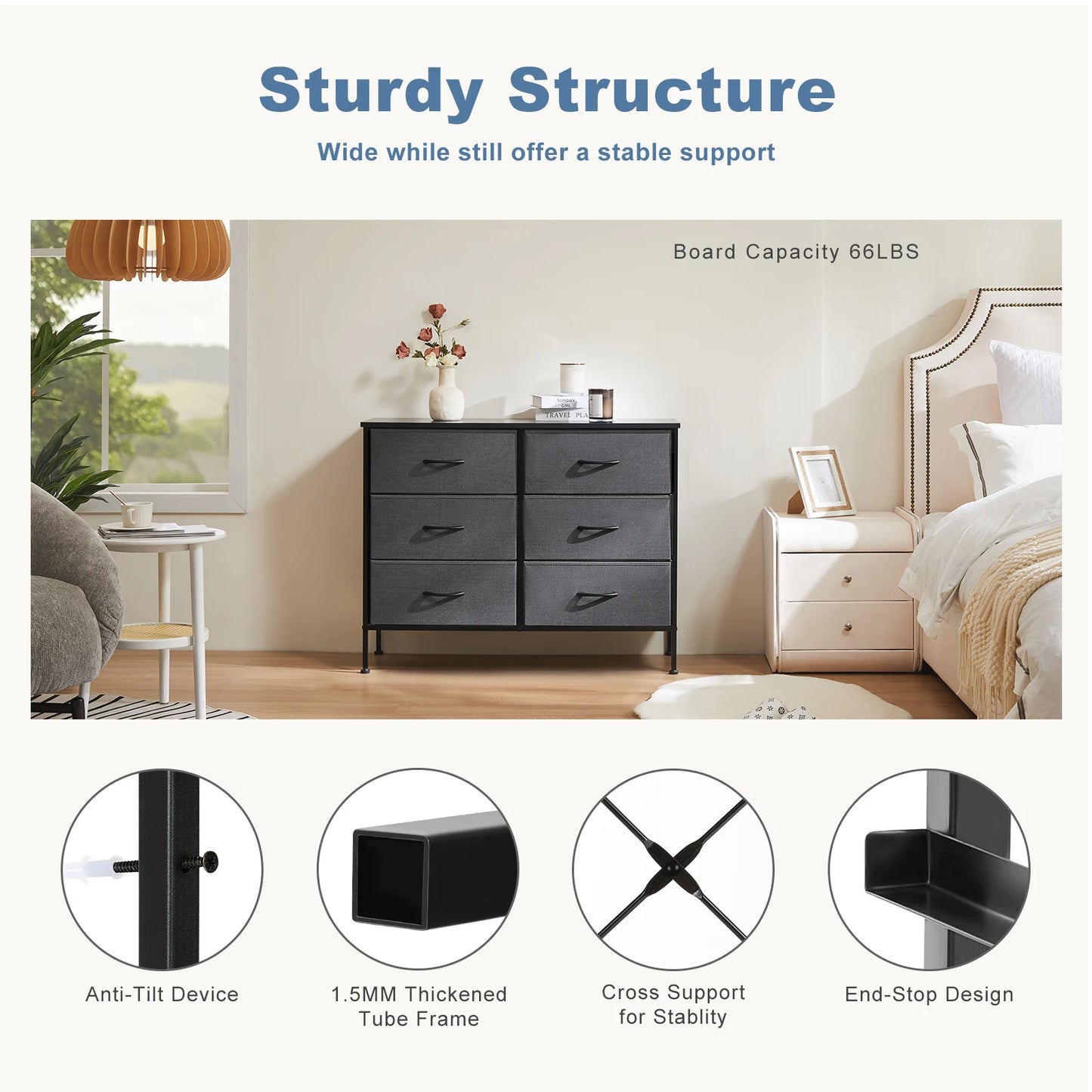 Bedroom Fabric Drawers Nightstand