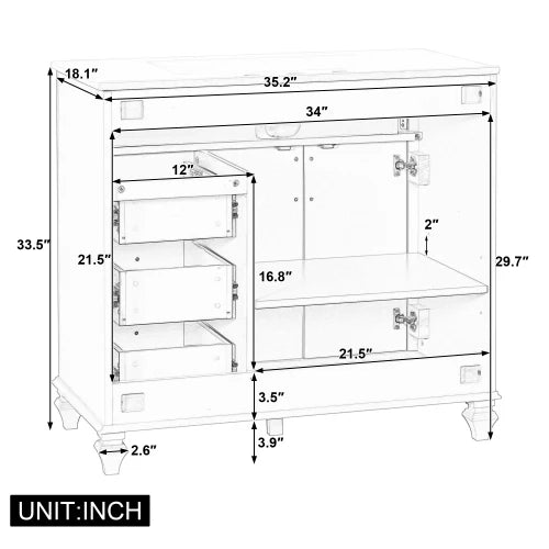 Modern Golden Handle Design Storage Vanity