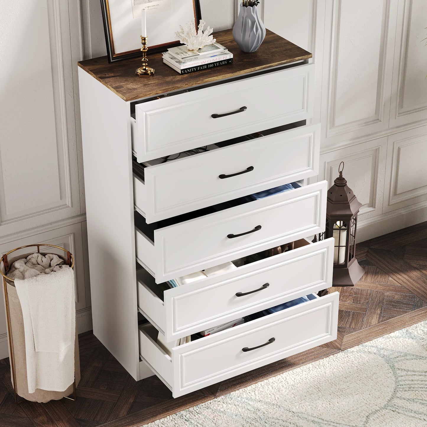 Wooden Chest Drawers with Metal Handles for the Bedroom