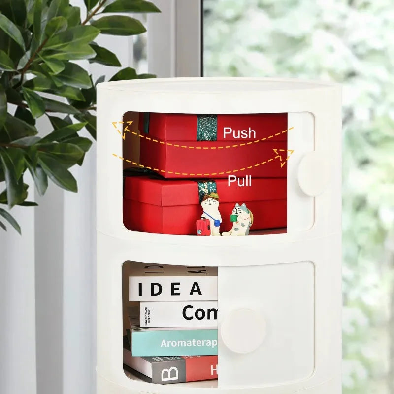 Round Bedside Nightstand Storage Unit