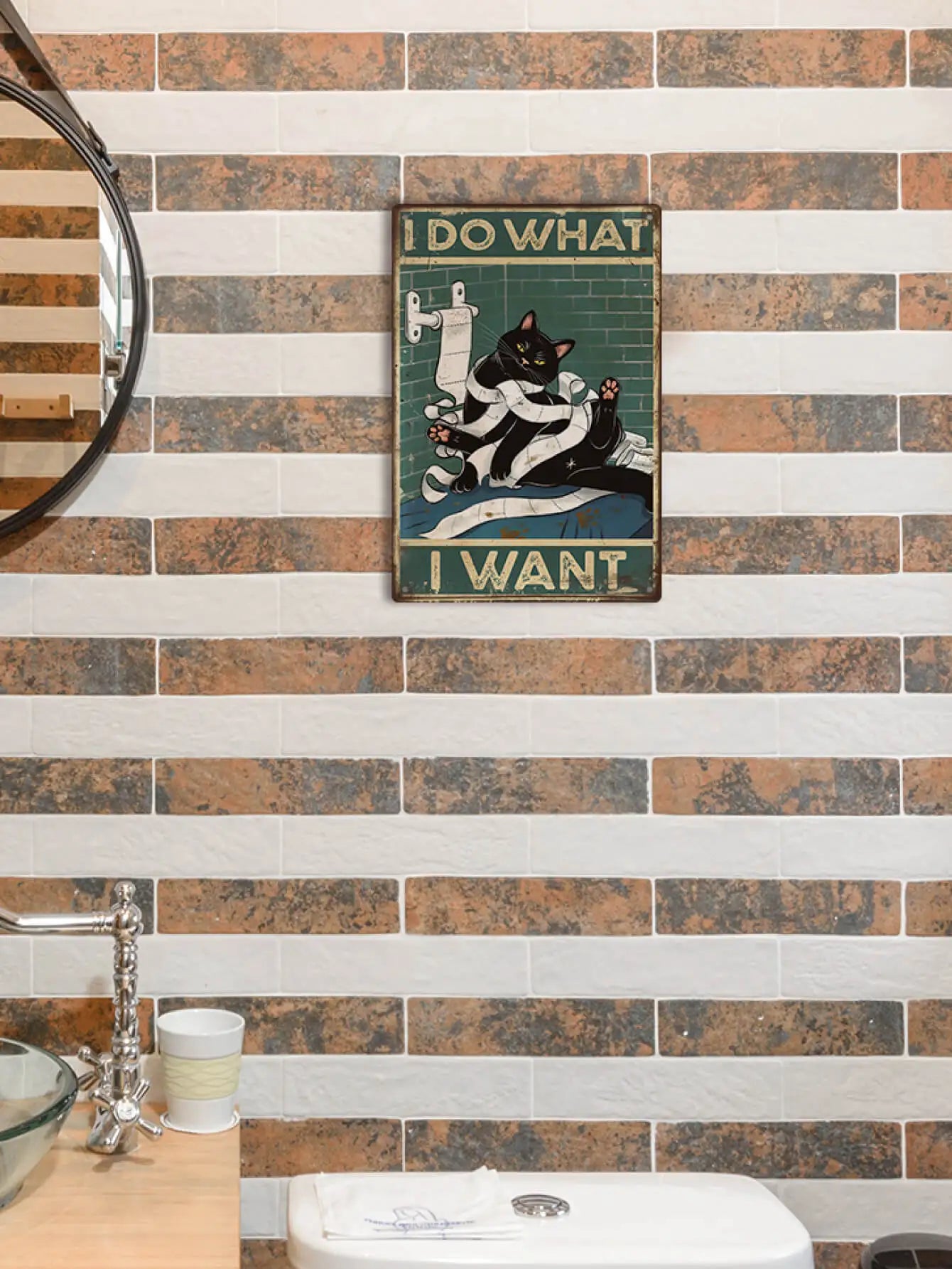 Bathroom Wall Art Decoration - Black Cat Tin Sign Poster