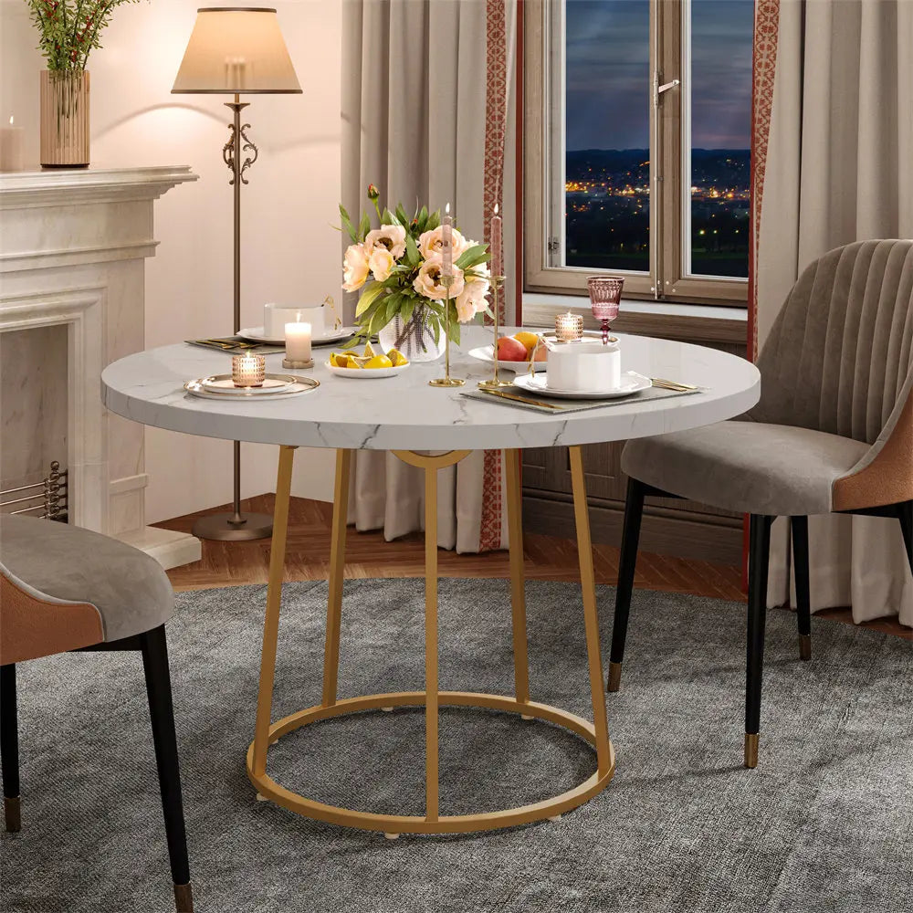 Round Dining Table with Marble Pattern