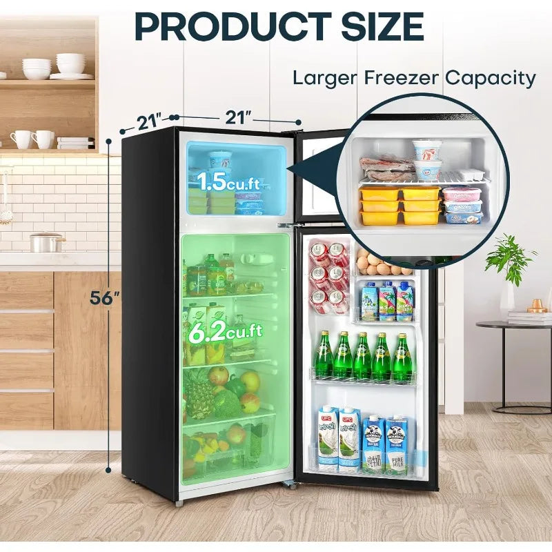 Refrigerator with Freezer a Double Door Fridge and Adjustable Thermostat