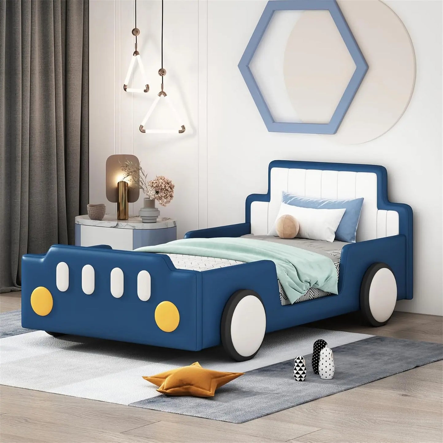 PU Leather Car Bed Frame with Headboard