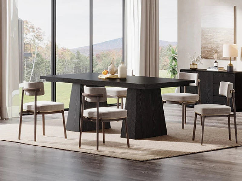 Black Dining Table with Tapered Wood Legs and Tabletop