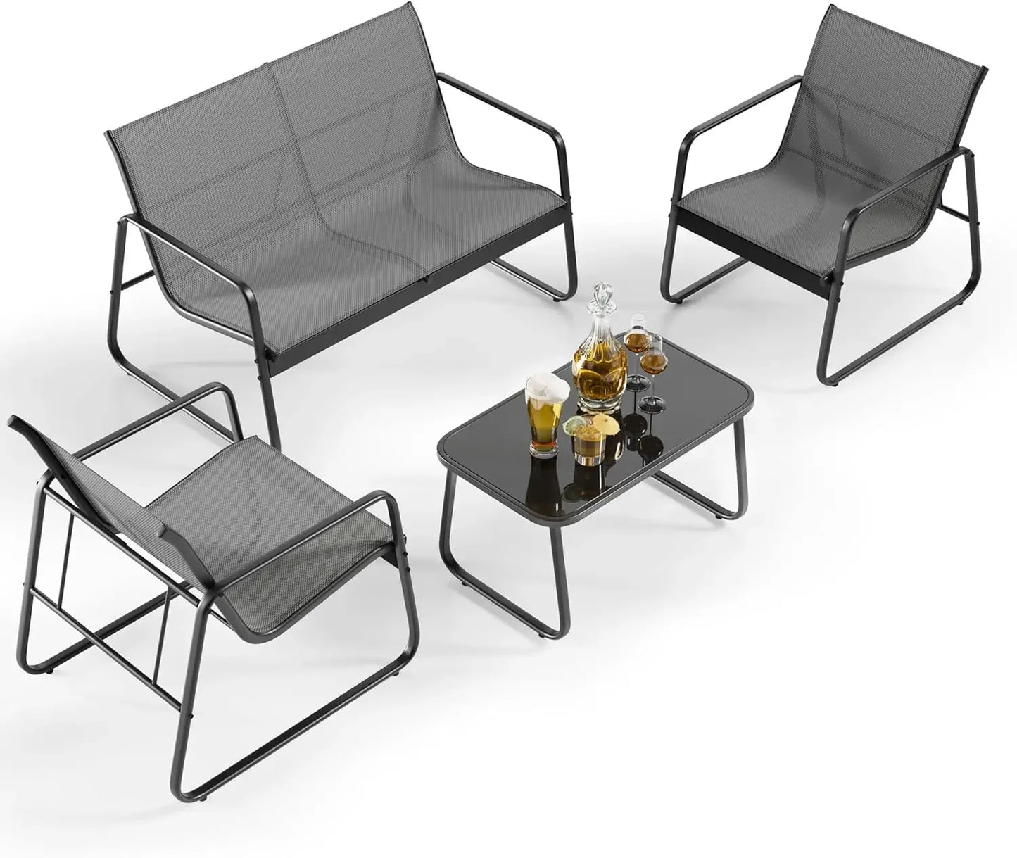 Patio Furniture Set with Glass Coffee Table