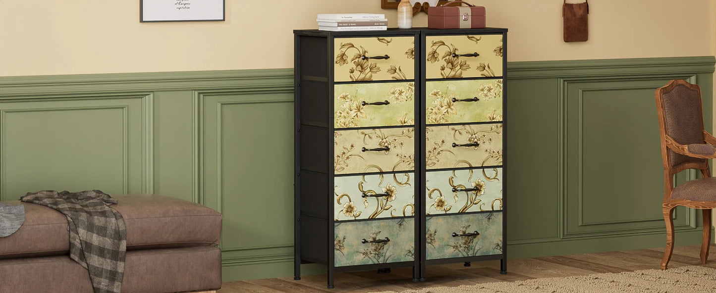 Tall Skinny Storage Tower with 5 Fabric Drawers for Bedroom